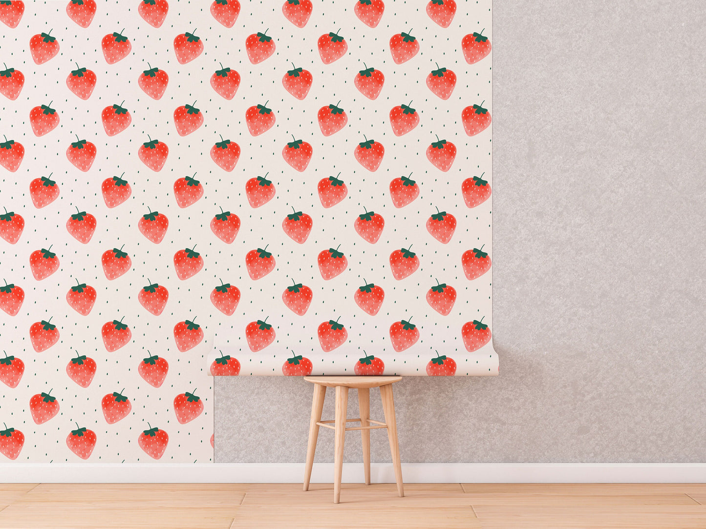 Watercolor Strawberry Wallpaper | Fruit Peel and Stick Wall Mural | Kids Room Wallpaper