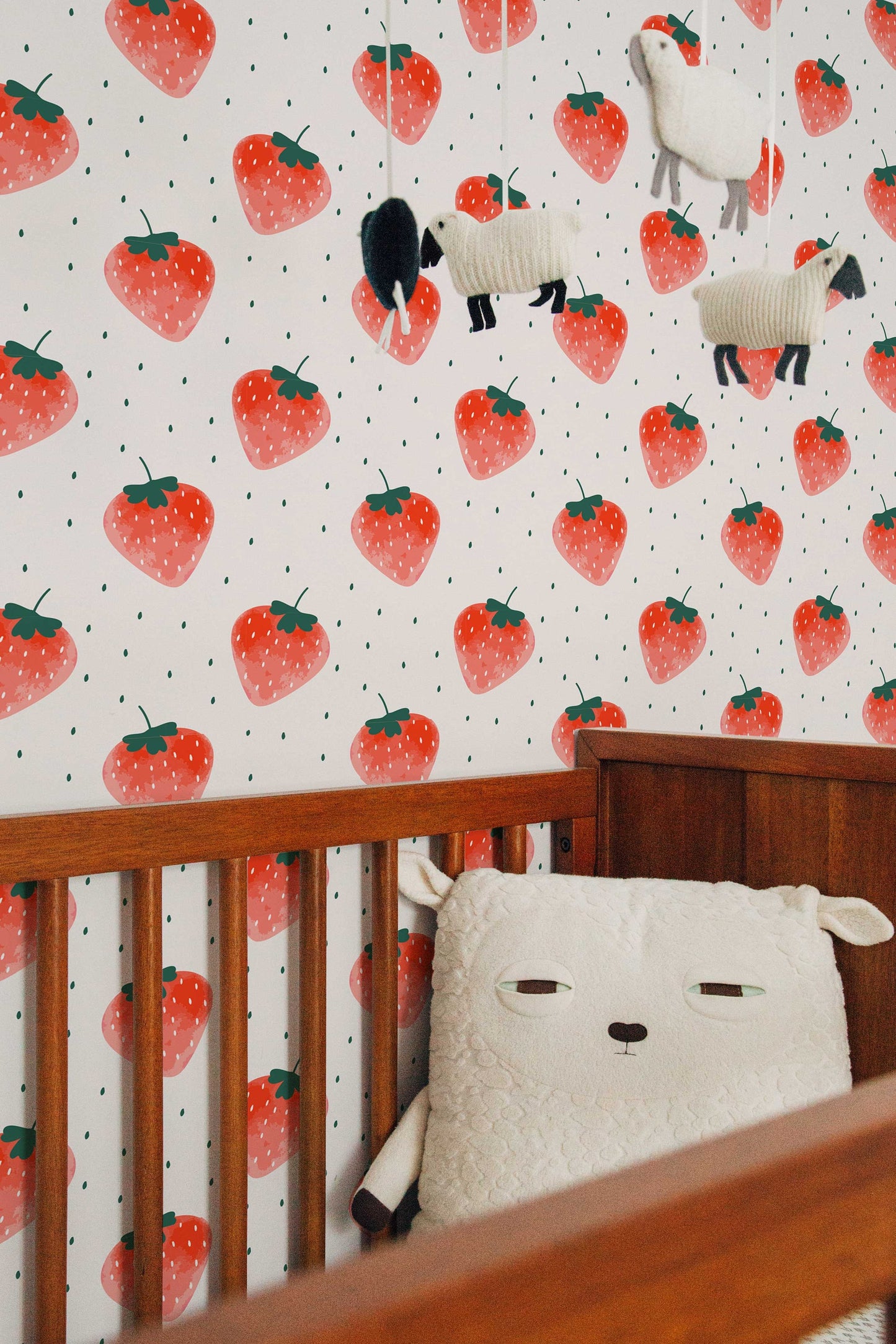 Watercolor Strawberry Wallpaper | Fruit Peel and Stick Wall Mural | Kids Room Wallpaper