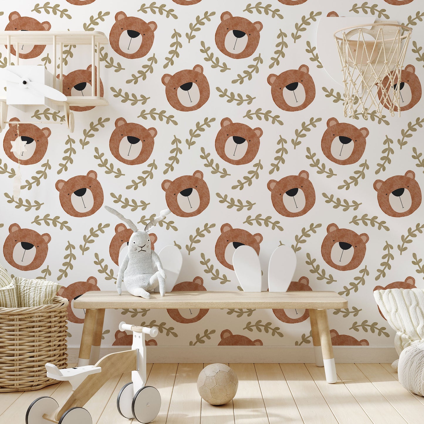 Bear Wallpaper Peel and Stick | Kids Bears Wallpaper | Nursery Bear Wall Paper | Bears Removable Wall Paper