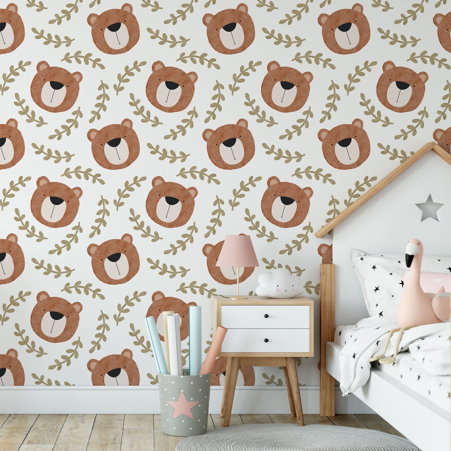 Bear Wallpaper Peel and Stick | Kids Bears Wallpaper | Nursery Bear Wall Paper | Bears Removable Wall Paper