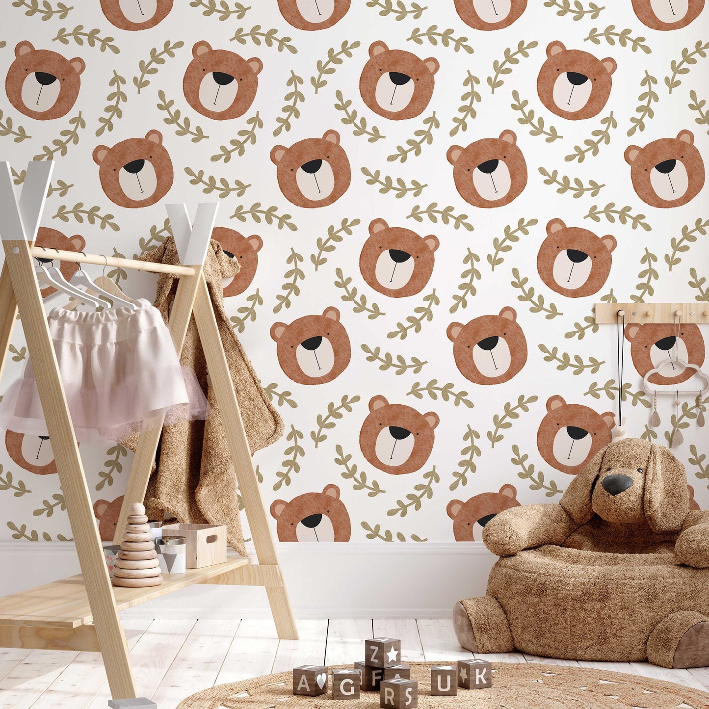 Bear Wallpaper Peel and Stick | Kids Bears Wallpaper | Nursery Bear Wall Paper | Bears Removable Wall Paper