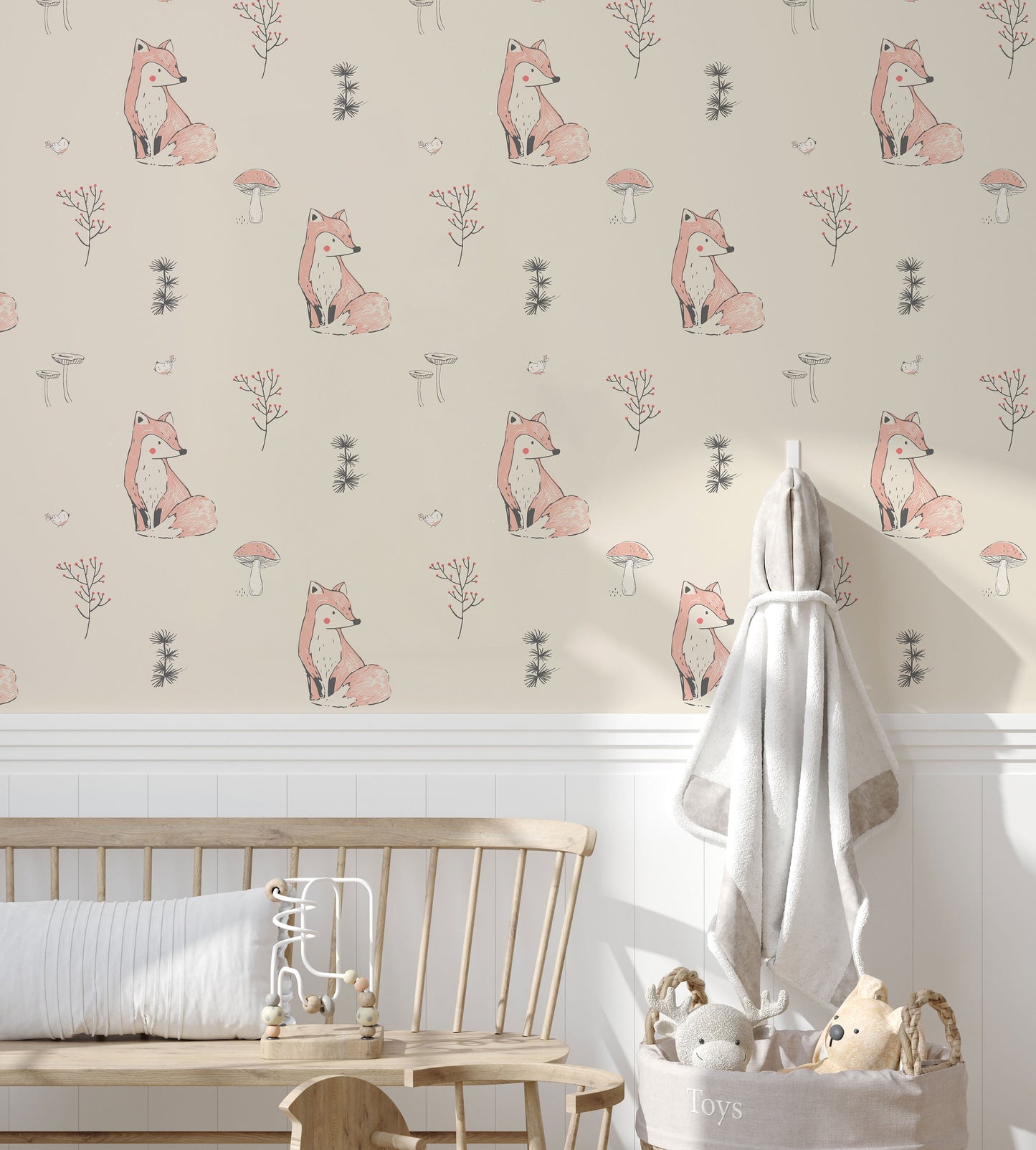 Cute Fox Self-Adhesive Wallpaper for Kids | Woodland Animal Nursery | Kids Room Fox Wall Decor | Children's Woodland Wall Pattern