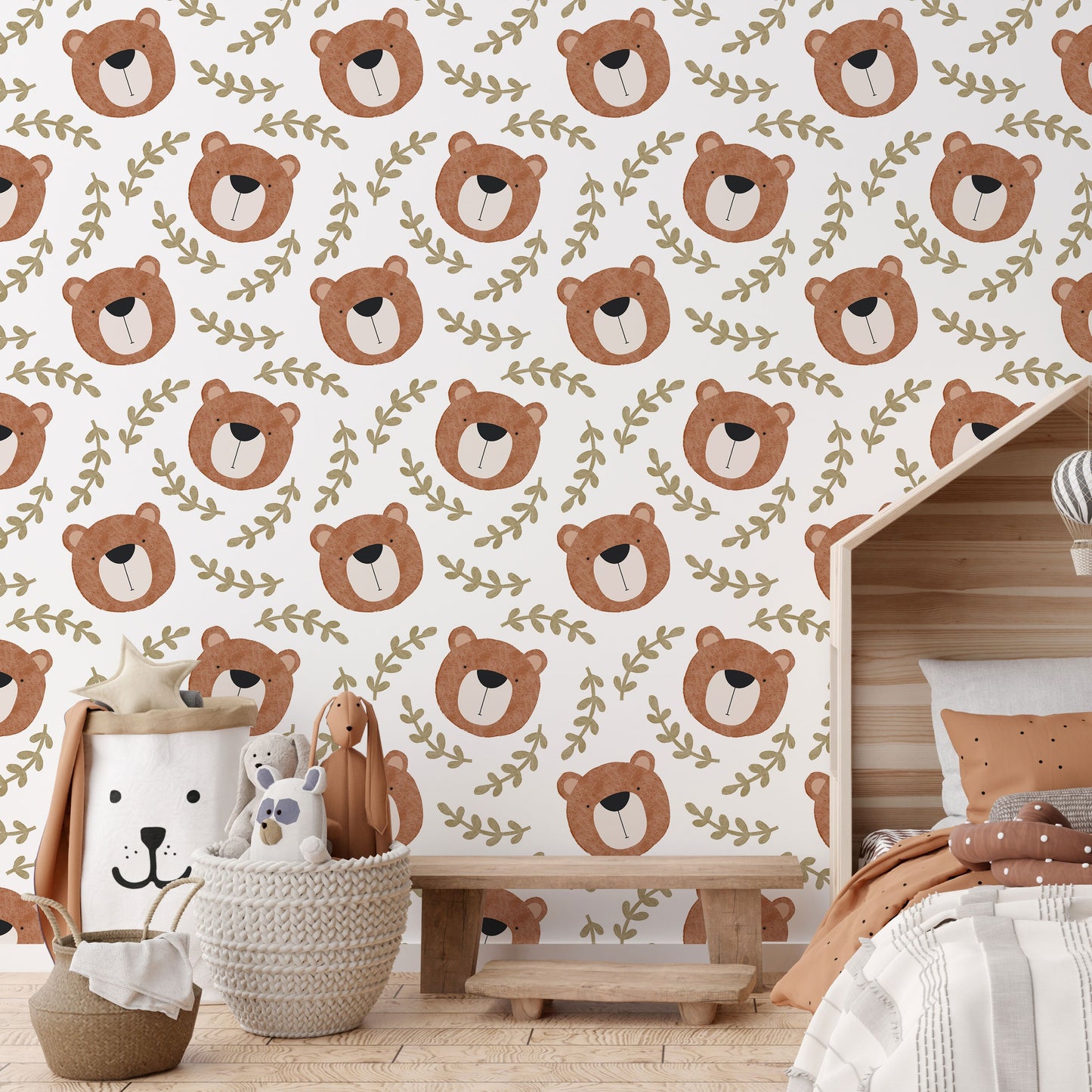 Bear Wallpaper Peel and Stick | Kids Bears Wallpaper | Nursery Bear Wall Paper | Bears Removable Wall Paper