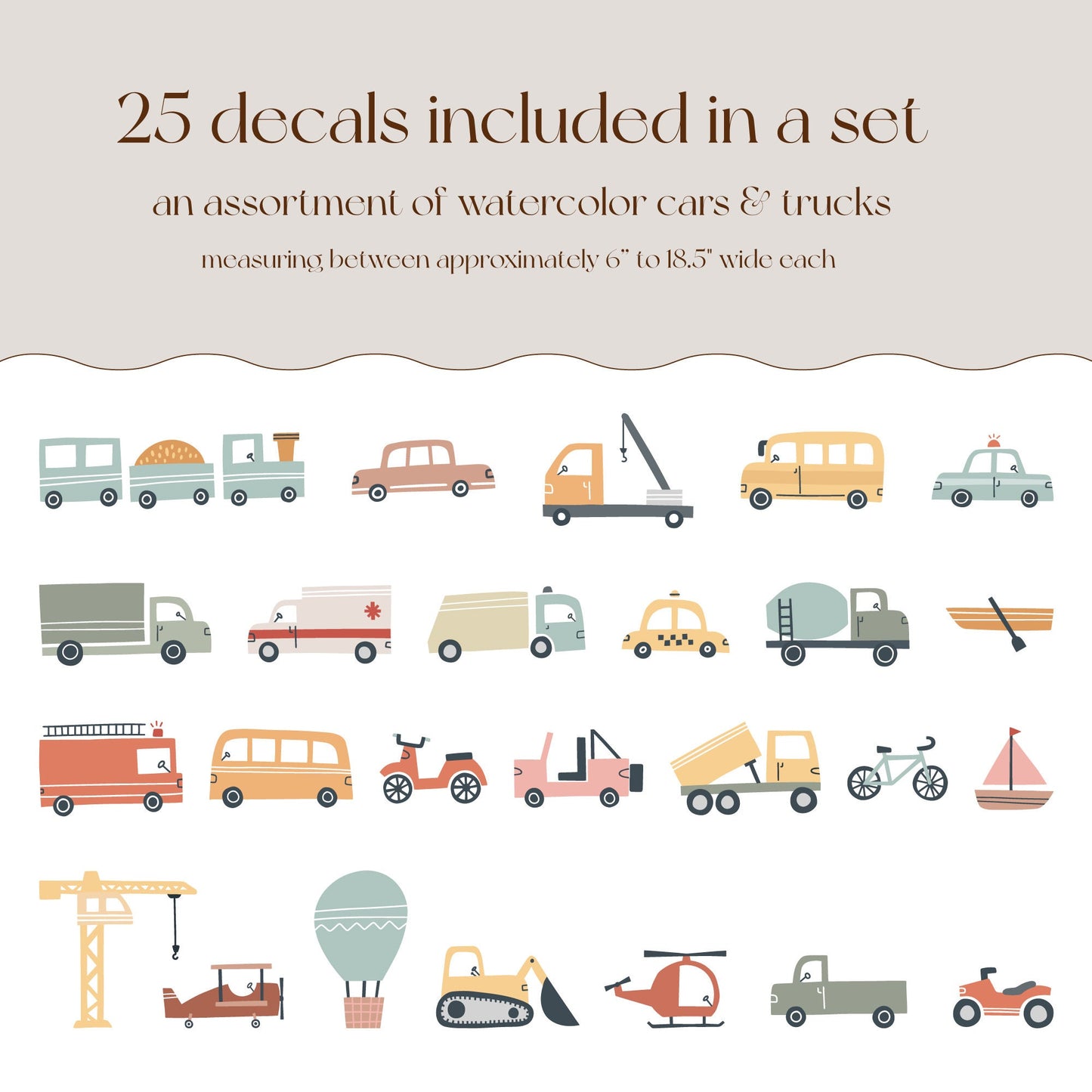 Car and Truck Wall Decals | Watercolor Nursery & Kids Room Decor