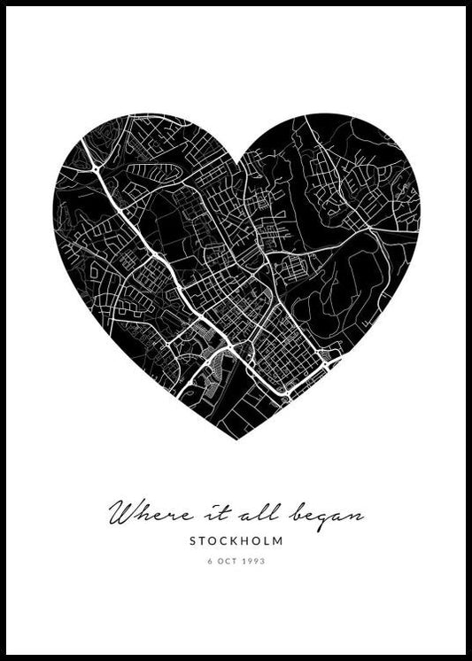 Heart Map Black Personal Poster