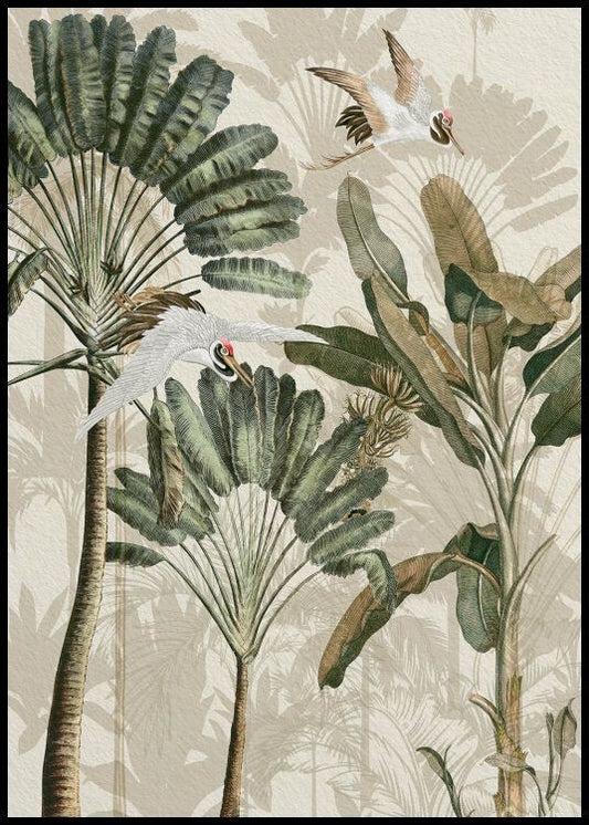 Cranes in the Rainforest Poster