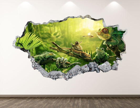 Jungle Wall Decal - Animals 3D Smashed Wall Art Sticker Kids Decor Vinyl