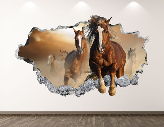 Horses Wall Decal - Farm Animal 3D Smashed Wall Art Sticker Kids Room Decor