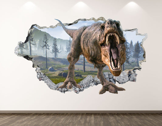 Dinosaur T Rex Wall Decal - Animal 3D Smashed Wall Art Sticker Kids Decor Vinyl