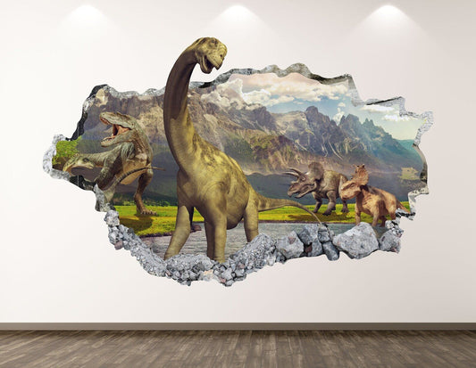 Dinosaur Wall Decal - Animal Landscape 3D Smashed Wall Art Sticker Kids Decor