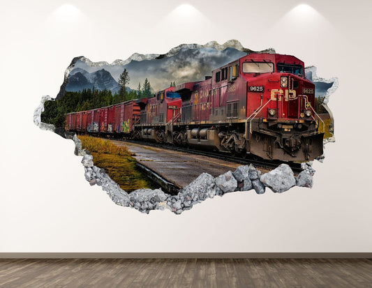 Old Train Wall Decal - Locomotive 3D Smashed Wall Art Sticker Kids Decor Vinyl