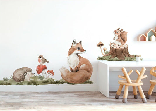 BUDDIES Wall decal for kids big set forest animals nursery woodland hand painted