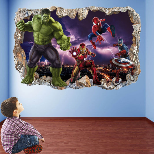 Hulk, Cap, Spiderman & Iron Man Wall Decor Stickers