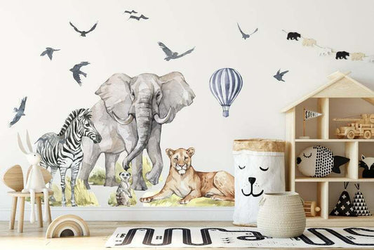 Big Animal Watercolor Wall Decal Set for kids, removable cute safari animals 2