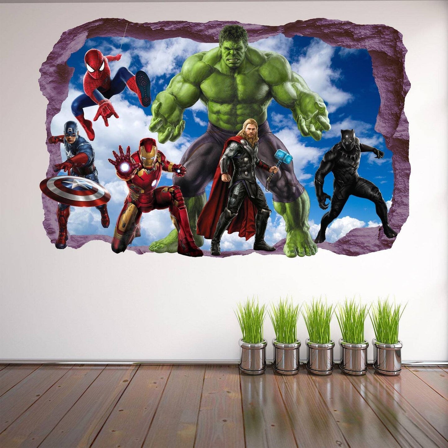 Marvel Avengers Print Set: Spiderman, Iron Man, Hulk, Captain America Wall Art