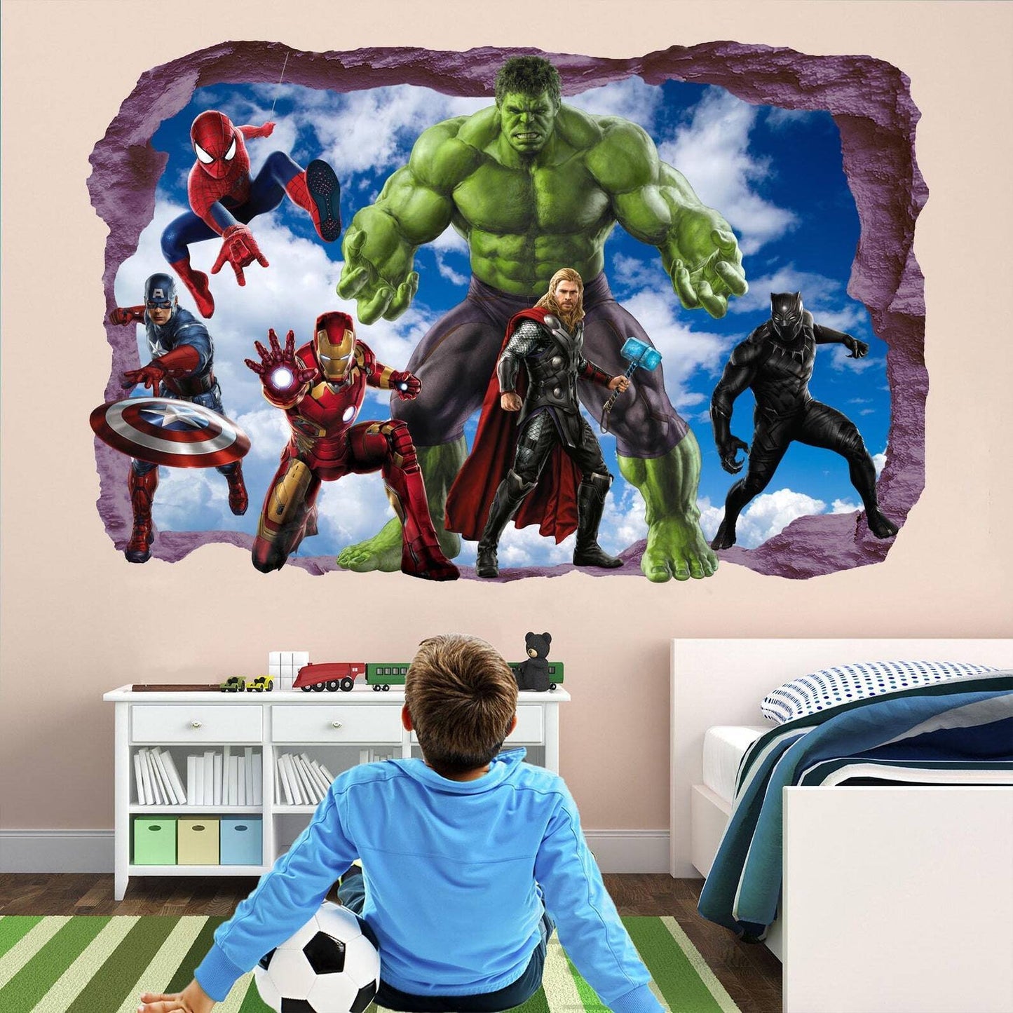 Marvel Avengers Print Set: Spiderman, Iron Man, Hulk, Captain America Wall Art