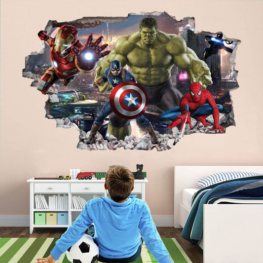 Marvel Avengers Print Set: Spiderman, Iron Man, Hulk, Captain America Wall Art