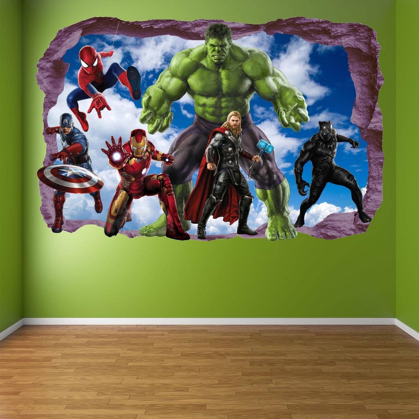 Marvel Avengers Print Set: Spiderman, Iron Man, Hulk, Captain America Wall Art