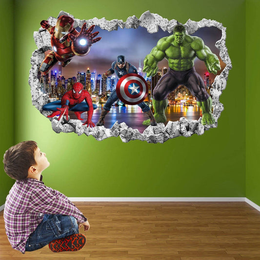 Marvel Superhero Wall Decor: Spiderman, Iron Man, Hulk & Captain America Decals