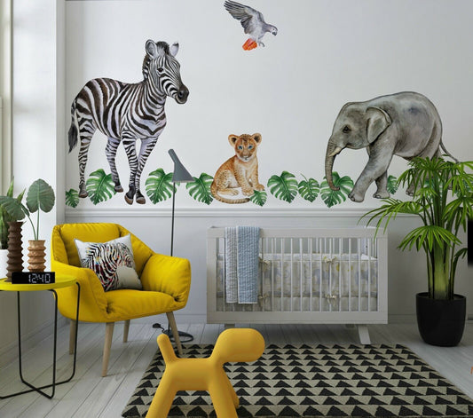 Big Wall sticker Set for kids, safari animals, Wall Decal, Cub, Africa