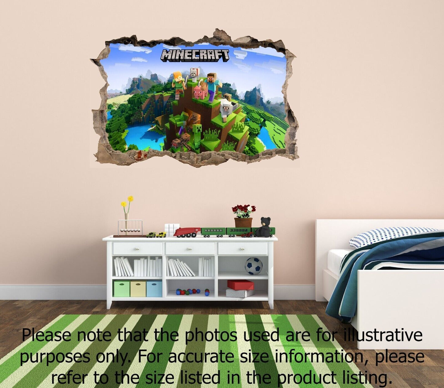 Minecraft Wall Sticker Smashed 3D Crack Kids Bedroom Decal Gift Game