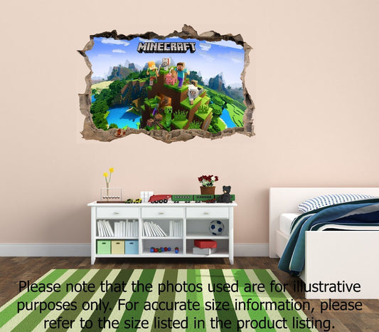 Minecraft Wall Sticker Smashed 3D Crack Kids Bedroom Decal Gift Game