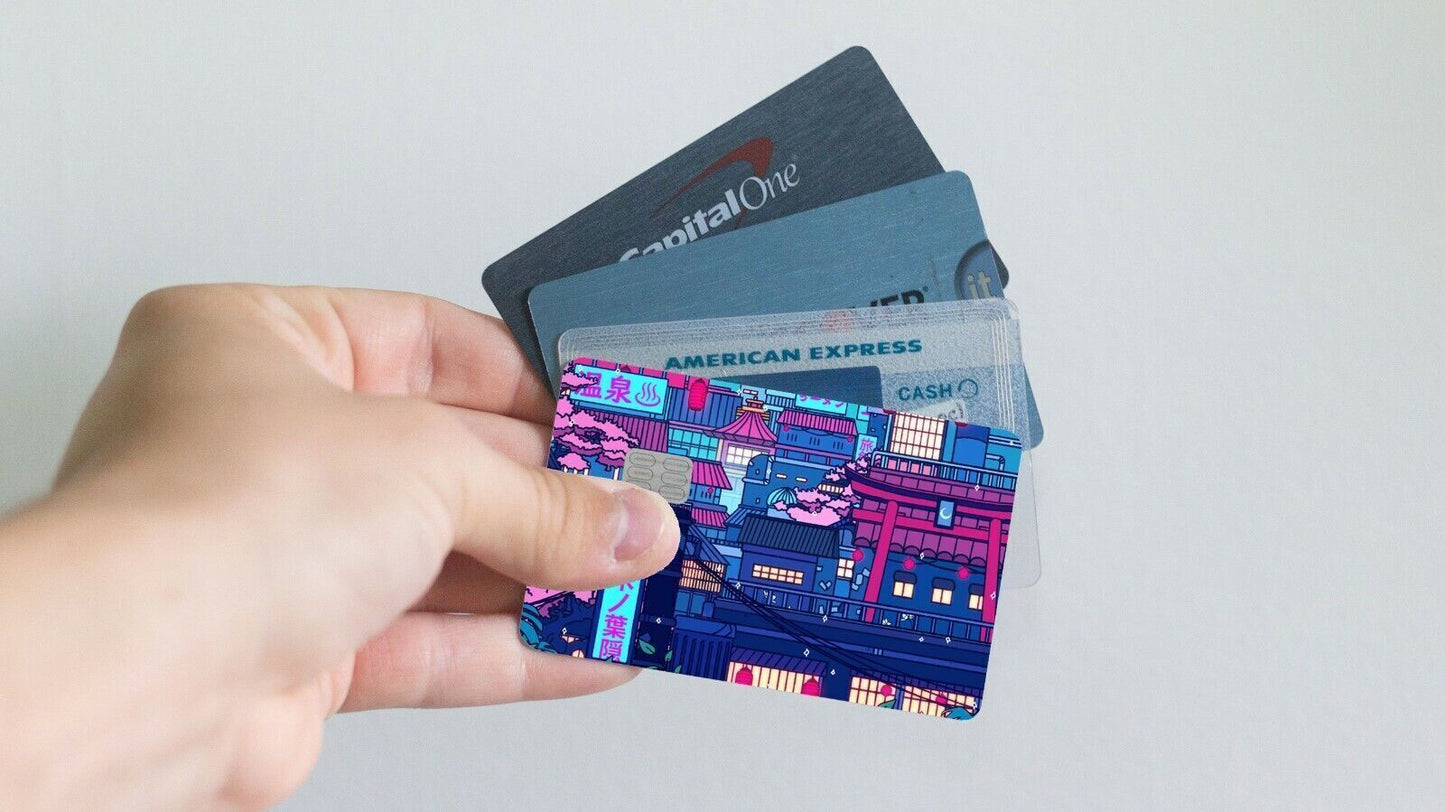 Cyberpunk Village Anime Credit Card Skin