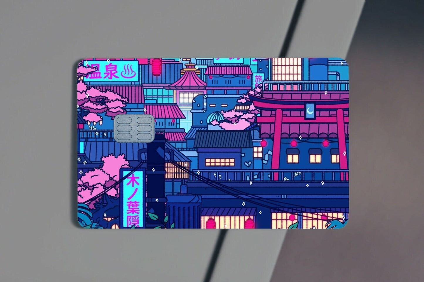 Cyberpunk Village Anime Credit Card Skin