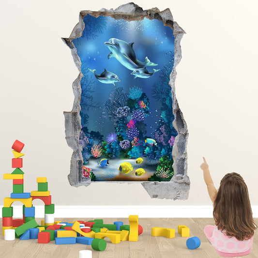 Dolphin Fishes Underwater Wall Decal Sticker Mural Poster Print Art Kids Bedroom